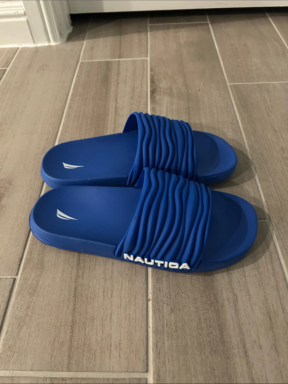 Nautica Blue Ribbed Slide Sandals